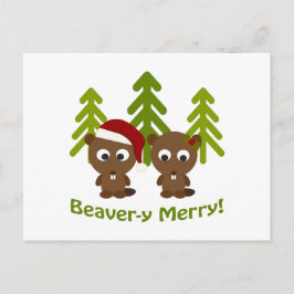 Cartão Postal De Festividades Feliz de castor! Beavers de Natal