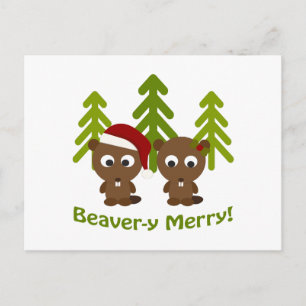 Cartão Postal De Festividades Feliz de castor! Beavers de Natal