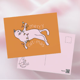 Cartão Postal De Festividades Feliz de Natal Rosa de Gato