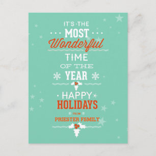 Cartão Postal De Festividades Feliz Design de texto Branco Teal e Laranja de Fer