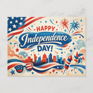 Cartão Postal De Festividades Feliz Dia da Independência Americana Celebração