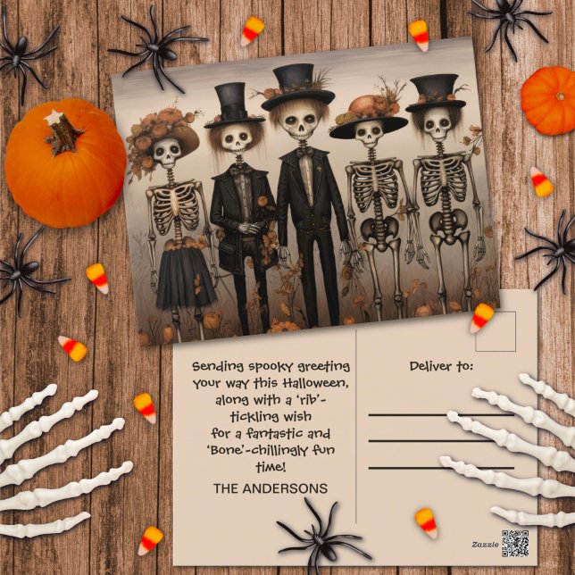 Cartão Postal De Festividades Feliz Dia das Bruxas da Família Skeleton assustado (Criador carregado)