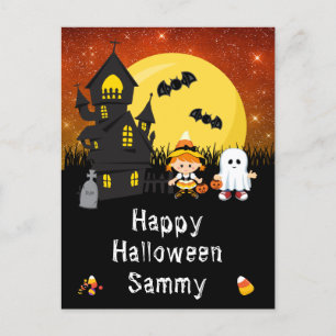 Cartão Postal De Festividades Feliz Dia das Bruxas Feiticeira Fantasma Laranja