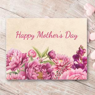 Cartão Postal De Festividades Feliz Dia das Mães Design Floral Peônia Rosa