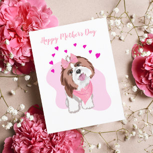 Cartão Postal De Festividades Feliz Dia das Mães Shih-Tzu Com Cartão de Corações