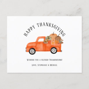 Cartão Postal De Festividades Feliz Dia de Ação de Graças da Rustic Truck Pumpki