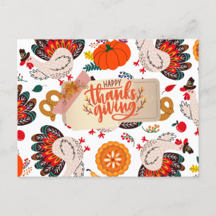 Cartão Postal De Festividades Feliz Dia de Ação de Graças, Perus e Pumpkins