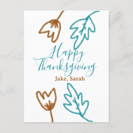 Cartão Postal De Festividades Feliz Dia de Ação de Graças queda castanha azul de