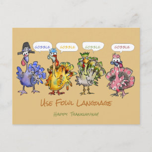 Cartão Postal De Festividades Feliz Dia de Ação de Graças, Turkeys FowLanguage