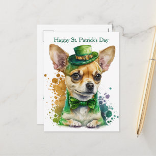 Cartão Postal De Festividades Feliz dia de São Patrício cachorrinho Chihuahua