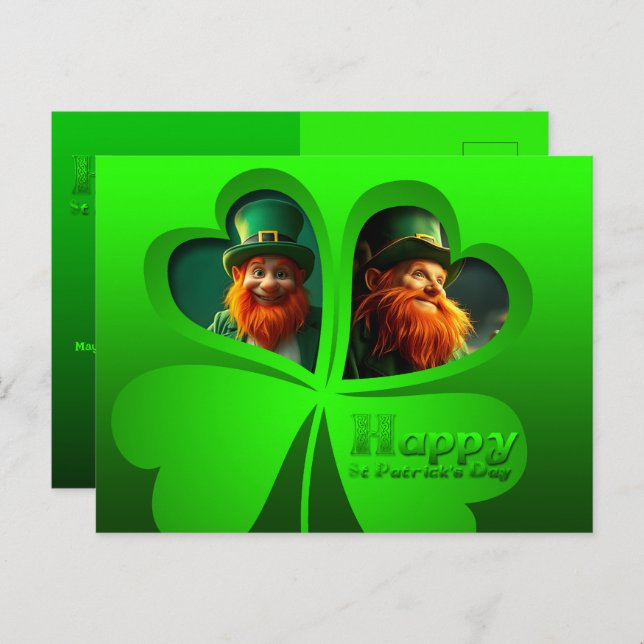Cartão Postal De Festividades Feliz Dia de São Patrício Leprechaun Adicionar Fot (Frente/Verso)