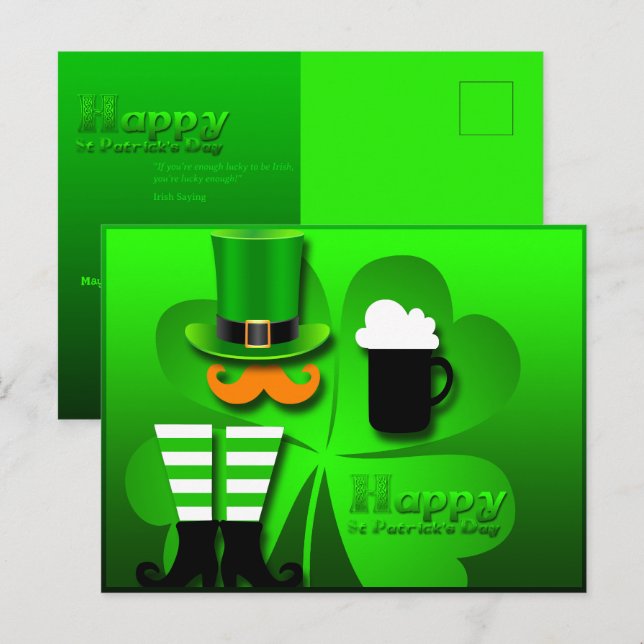 Cartão Postal De Festividades Feliz Dia de São Patrício Leprechaun Adicionar Fot (Frente/Verso)