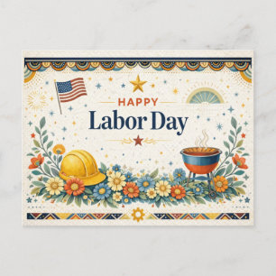 Cartão Postal De Festividades Feliz Dia do Trabalhador Patriótico Americano