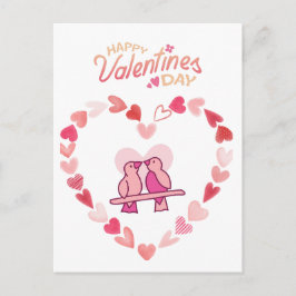 Cartão Postal De Festividades Feliz Dia dos Namorados Adoram Pássaros Rosa Coraç