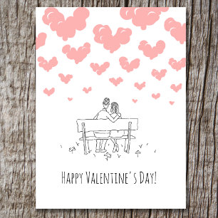 Cartão Postal De Festividades Feliz Dia dos Namorados Casal Amantes Corações