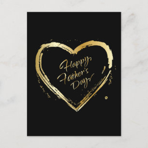 Cartão Postal De Festividades Feliz Dia dos Pais! Elegante Coração de Ouro Calig