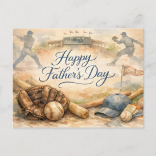 Cartão Postal De Festividades Feliz Dia dos Pais Fã de Beisebol Aquarela