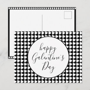 Cartão Postal De Festividades Feliz Dia Galentine Preto Branco Padrão de Coração