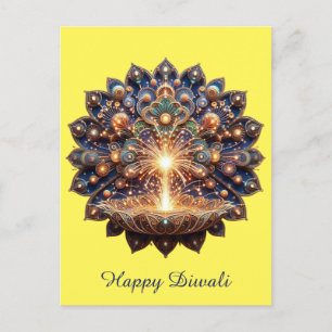 Cartão Postal De Festividades Feliz Diwali Blue Diya Festival de Luz