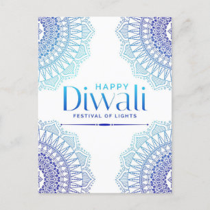 Cartão Postal De Festividades Feliz Diwali Blue Mandala Festival de Luz