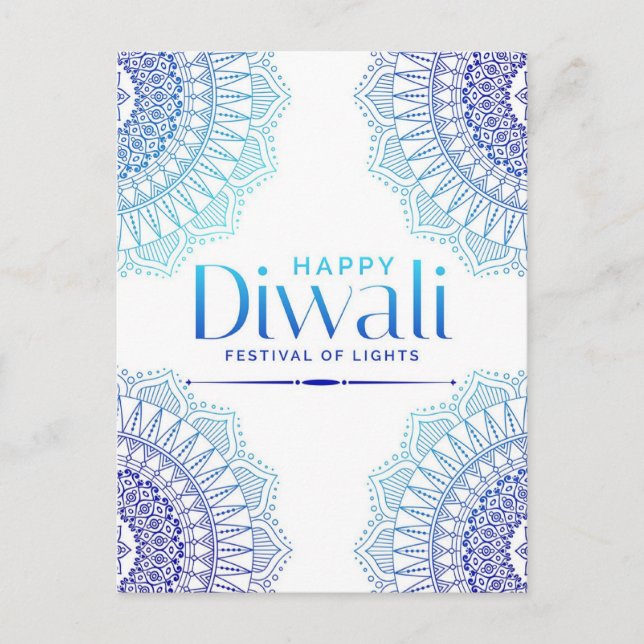 Cartão Postal De Festividades Feliz Diwali Blue Mandala Festival de Luz (Frente)