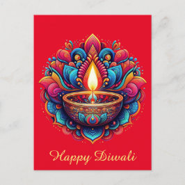 Cartão Postal De Festividades Feliz Diwali Colorful Diya Festival de Vermelho Cl