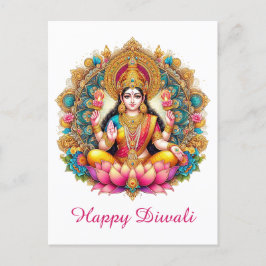 Cartão Postal De Festividades Feliz Diwali Deusa Lakshmi Festival de Luz