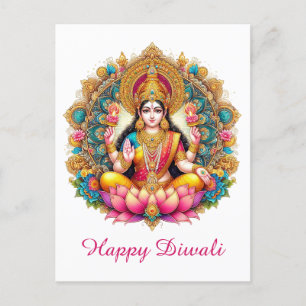 Cartão Postal De Festividades Feliz Diwali Deusa Lakshmi Festival de Luz