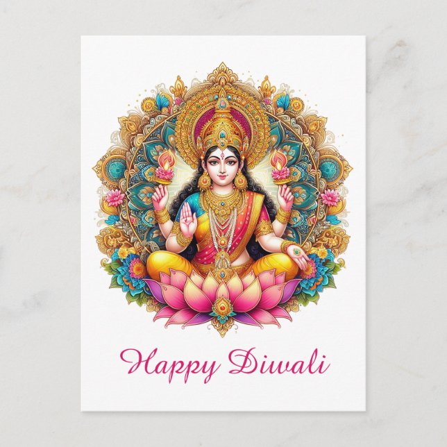 Cartão Postal De Festividades Feliz Diwali Deusa Lakshmi Festival de Luz (Frente)