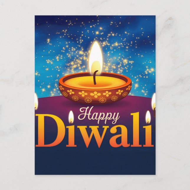 Cartão Postal De Festividades Feliz Diwali Glowi Diya Festival de Luz (Frente)