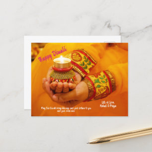 Cartão Postal De Festividades Feliz Diwali Saudação Diya Lâmpadas amarelas