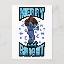 Cartão Postal De Festividades Feliz e Brilho Pajama Melanin X-mas Sweater Sista