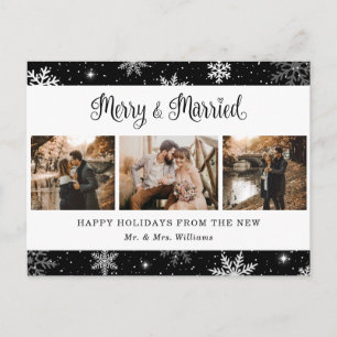 Cartão Postal De Festividades Feliz e Colagem de Foto Preta com Floco de Neve Ca