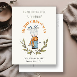 Cartão Postal De Festividades Feliz e Feliz Suéter Leafy Reindey Natal