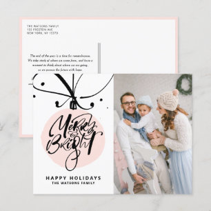 Cartão Postal De Festividades Feliz e Letra Brilhante Foto do Ornamento Rosa