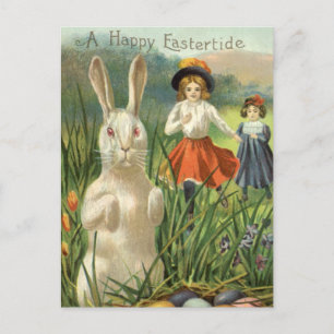Cartão Postal De Festividades Feliz Eastertide Vintage Páscoa Bunny e Crianças