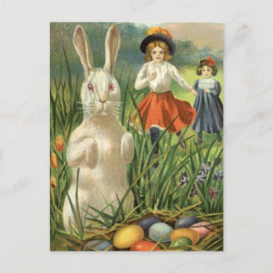 Cartão Postal De Festividades Feliz Eastertide Vintage Páscoa Bunny e Crianças