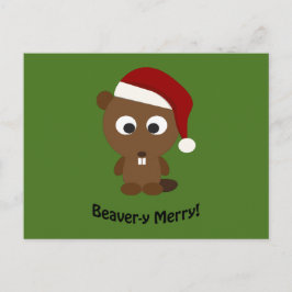 Cartão Postal De Festividades Feliz engraçada do castor! Papais noeis Beaver