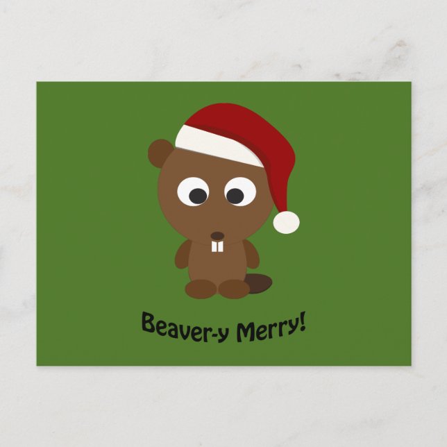 Cartão Postal De Festividades Feliz engraçada do castor! Papais noeis Beaver (Frente)