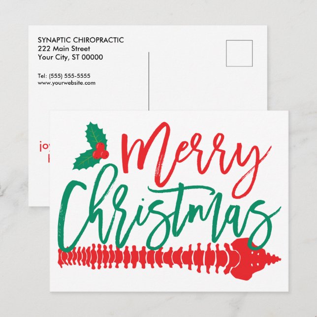 Cartão Postal De Festividades Feliz Espinha de Natal e Holly Chiroprace (Frente/Verso)