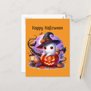 Cartão Postal De Festividades Feliz fantasma das crianças do Dia das Bruxas