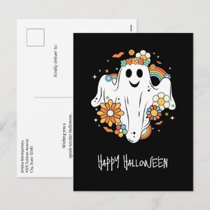 Cartão Postal De Festividades Feliz Fantasma Retro Hippie Vibe Halloween