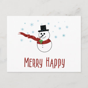 Cartão Postal De Festividades Feliz Feliz Snowman com Texto Personalizado Red Sc