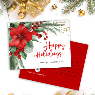 Cartão Postal De Festividades Feliz feriados corporativos Red Botanic