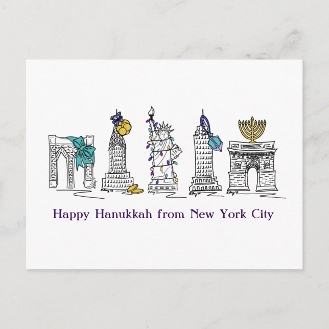 Cartão Postal De Festividades Feliz Feriados Judeus do Hanukkah Nova Iorque NYC (Frente)