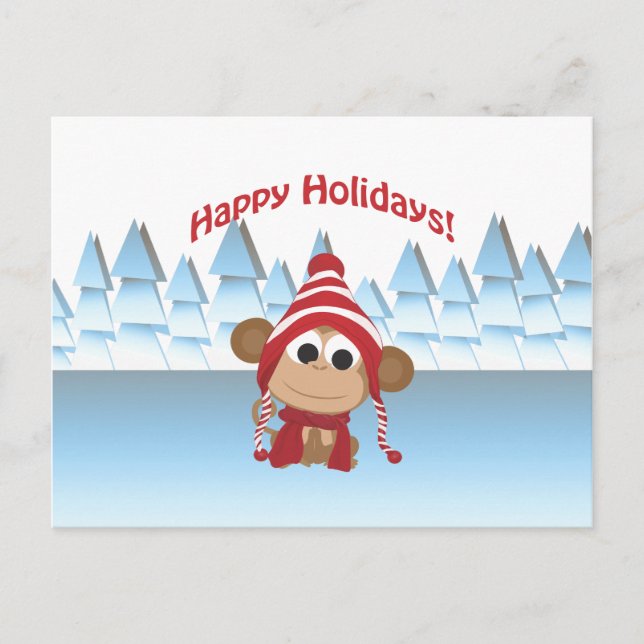 Cartão Postal De Festividades Feliz Feriados! Macaco de inverno (Frente)