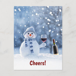 Cartão Postal De Festividades Feliz Feriados, Vinho Furioso e Saúde de Snowman