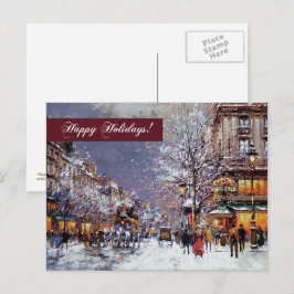 Cartão Postal De Festividades Feliz Férias. Vintage Winter Parisiense Scense