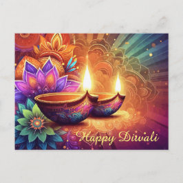 Cartão Postal De Festividades Feliz Festival de Luz de Diwali, Brilhante e Color