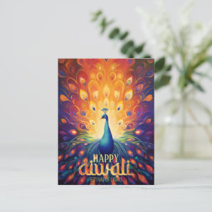 Cartão Postal De Festividades Feliz Festival de Luzes de Peacock Vibrante Diwali